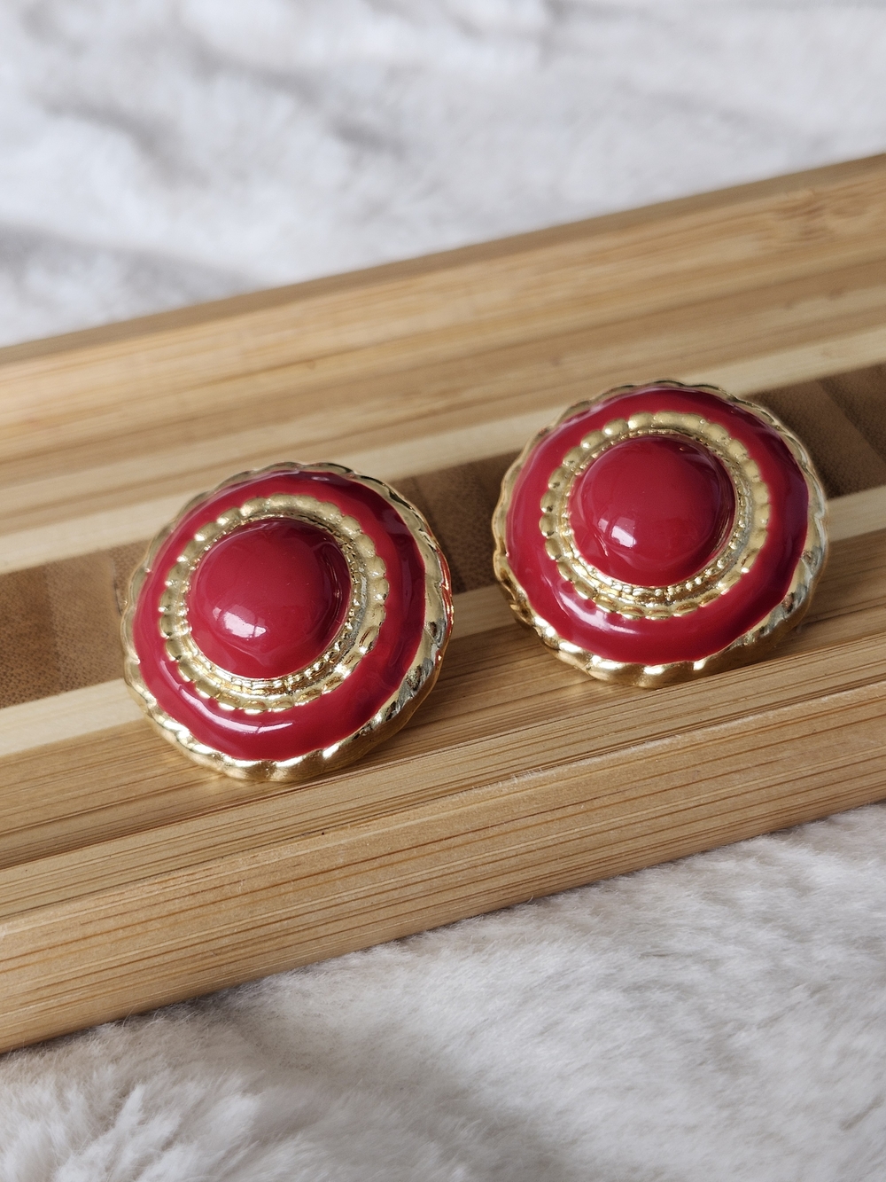 Vintage Red Enamel Gold Tone 80s Earrings